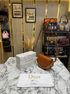 Christian Dio_r Signature Leather Saddle Shoulder Bag With Gold Chain (Caramel Brown)