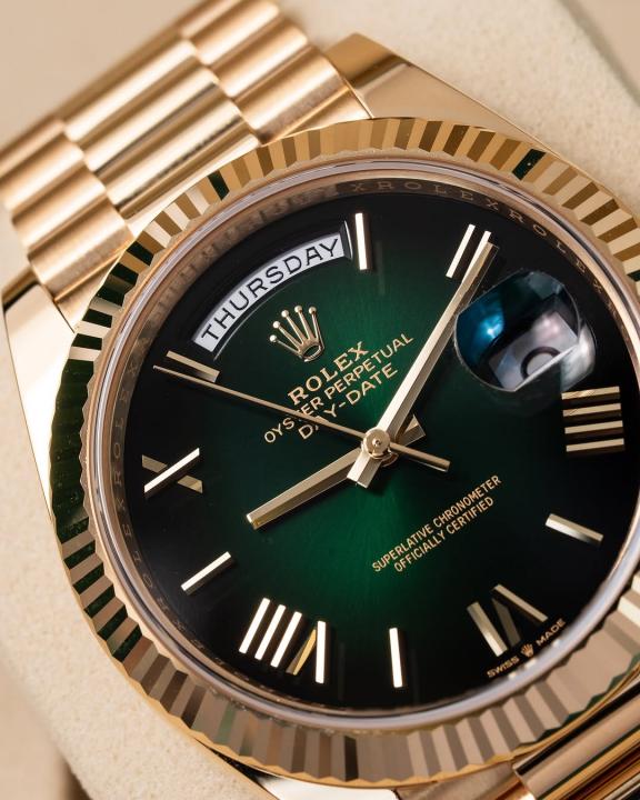 Rolee_x Oyster Perpetual Day Date Automatic Gold Green
