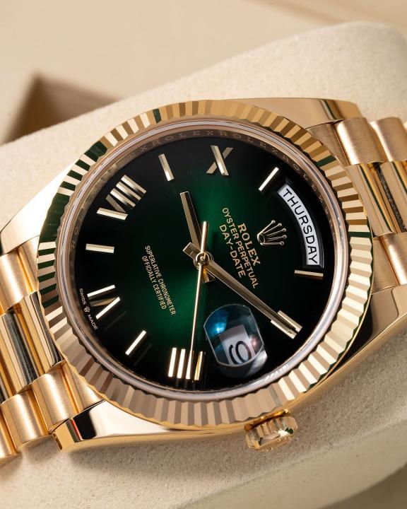 Rolee_x Oyster Perpetual Day Date Automatic Gold Green