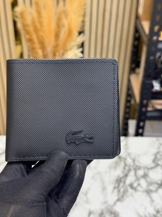 Lacost_e Classic Croc Textured Leather Bifold Wallet With Box (Black)(AAA-60223)