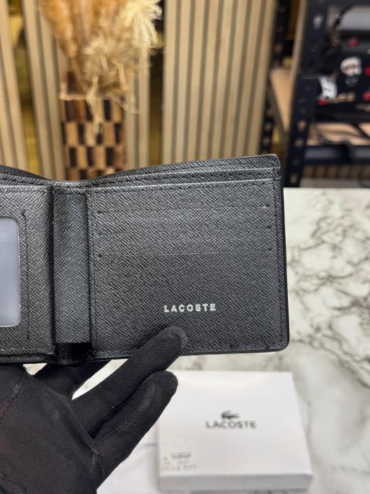 Lacost_e Classic Croc Textured Leather Bifold Wallet With Box (Black)(AAA-60223)