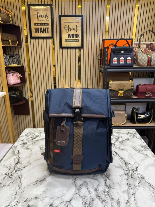 TUMI Alpha Bravo Navigation Roll-Top Backpack With Leather Trim (Navy) (T85622)