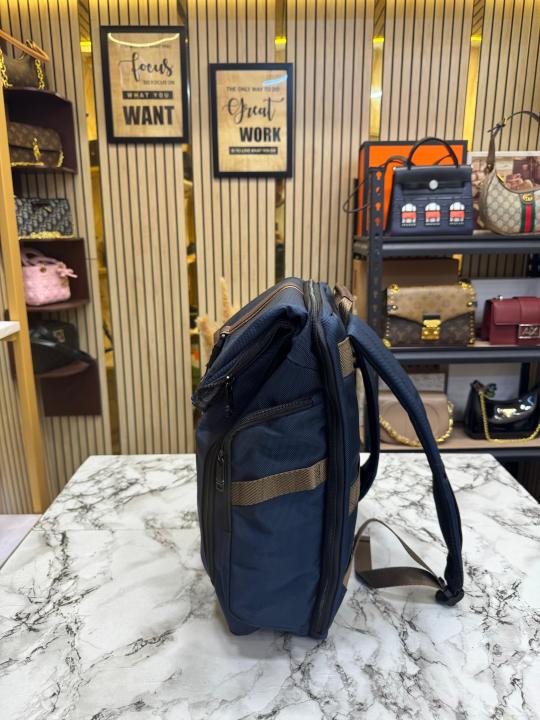 TUMI Alpha Bravo Navigation Roll-Top Backpack With Leather Trim (Navy) (T85622)