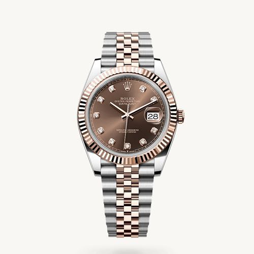 Rolex Date Just 41 Silver Rose Gold Brown Dial Diamond Initial Semi ETA