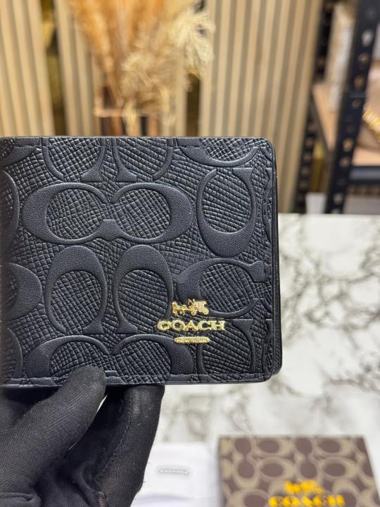 COAC_H EMBOSSED SIGNATURE WALLET WITH BOX AND DUST BAG (BLACK-60223)