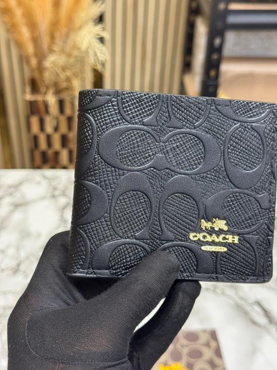 COAC_H EMBOSSED SIGNATURE WALLET WITH BOX AND DUST BAG (BLACK-60223)