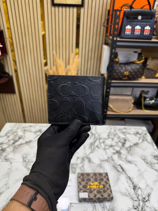 COAC_H EMBOSSED SIGNATURE WALLET WITH BOX AND DUST BAG (BLACK-60223)