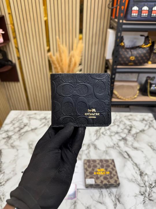 COAC_H EMBOSSED SIGNATURE WALLET WITH BOX AND DUST BAG (BLACK-60223)