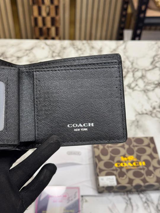 COAC_H EMBOSSED SIGNATURE WALLET WITH BOX AND DUST BAG (BLACK-60223)
