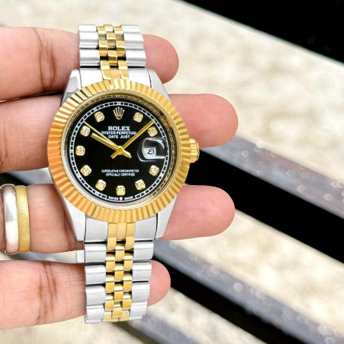 rolex_date just tow tone Black Diamond face F183