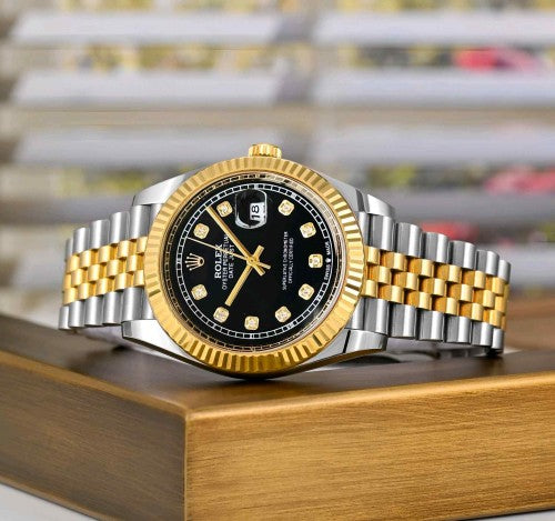 rolex_date just tow tone Black Diamond face F183