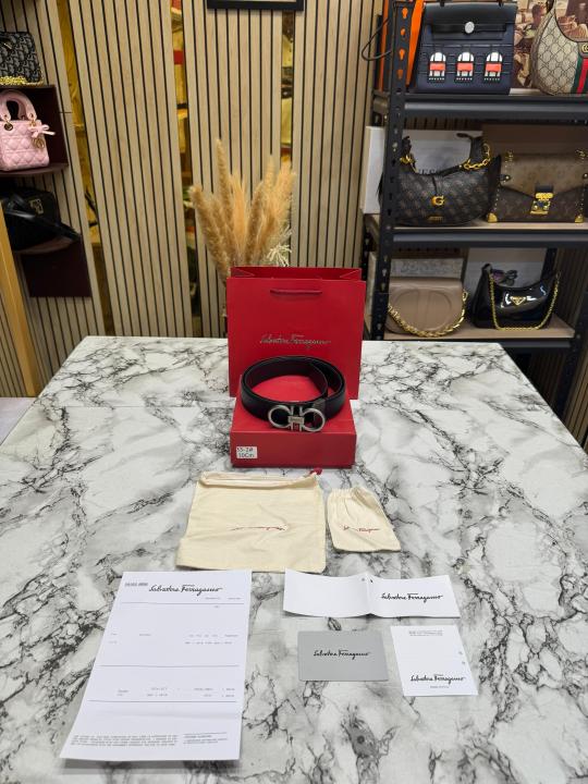 Salvatore_Ferragamo initials Buckle Leather Belt Premium Quality With Box Including Carry Bag (33-2)