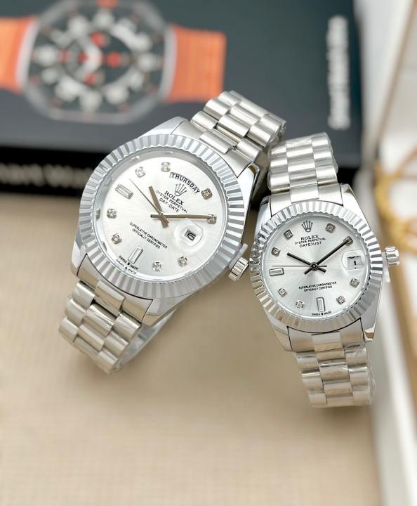 Roleex Couple Oyster Perpetual Date Just Silver