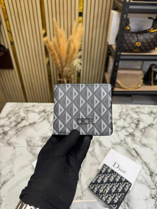 Christian Dio_r Signature CD Pattern Premium Wallet With Box And Dust Bag Including Card (Charcoal Grey)(60223)