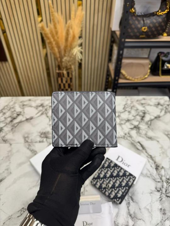 Christian Dio_r Signature CD Pattern Premium Wallet With Box And Dust Bag Including Card (Charcoal Grey)(60223)