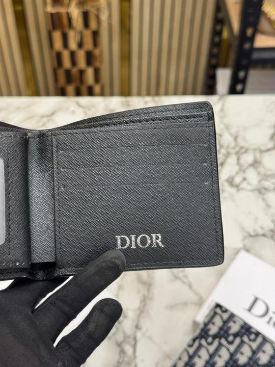 Christian Dio_r Signature CD Pattern Premium Wallet With Box And Dust Bag Including Card (Charcoal Grey)(60223)