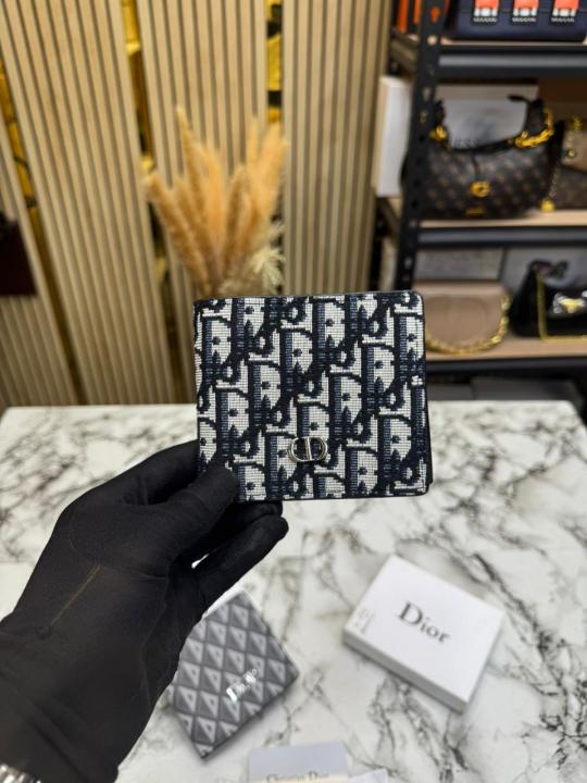 Christian Dio_r Signature CD Pattern Premium Wallet With Box And Dust Bag Including Card (Black)(60223)