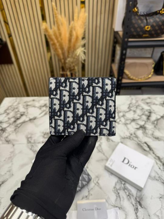 Christian Dio_r Signature CD Pattern Premium Wallet With Box And Dust Bag Including Card (Black)(60223)