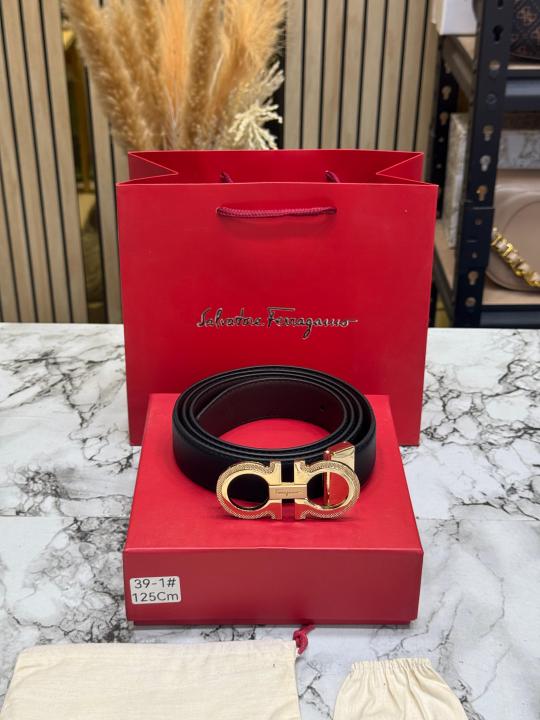 Salvatore_Ferragamo Double Gancini Gold Buckle Leather Belt (39-1)