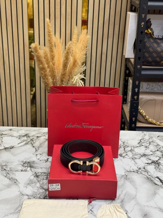 Salvatore_Ferragamo Double Gancini Gold Buckle Leather Belt (39-2)