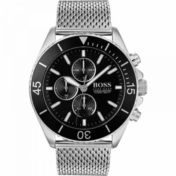 HUGO BOS S OCEAN EDITION BLACK DIAL SILVER MESH BELT HVY 31