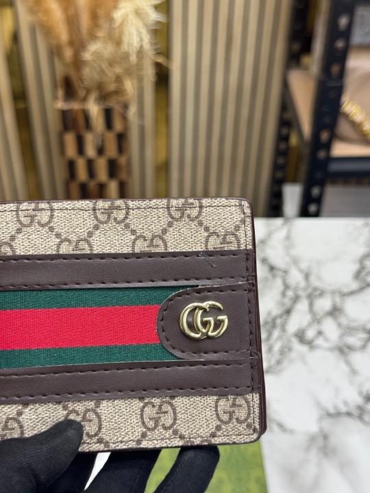 Gucc_i Signature GG Canvas Web Stripe Leather Trim Wallet (Brown) (C4128)