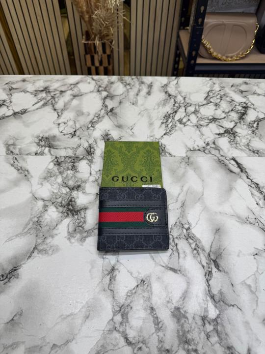 Gucc_i Signature GG Canvas Web Stripe Leather Trim Wallet (Black) (C4130)