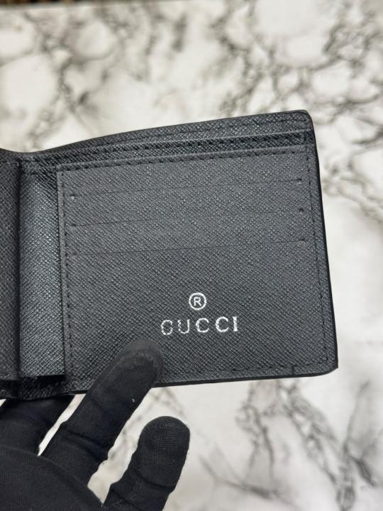 Gucc_i Signature GG Canvas Web Stripe Leather Trim Wallet (Black) (C4130)