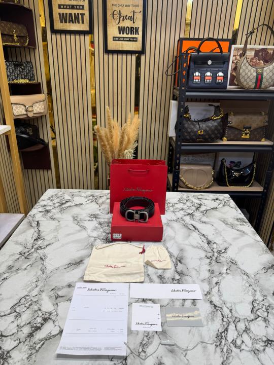 Salvatore_Ferragamo Double Gancini Matte Buckle Formal Belt (34-3)