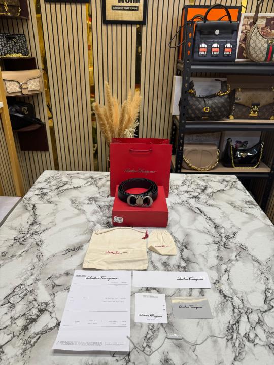 Salvatore_Ferragamo Double Gancini Matte Buckle Formal Belt (34-4)
