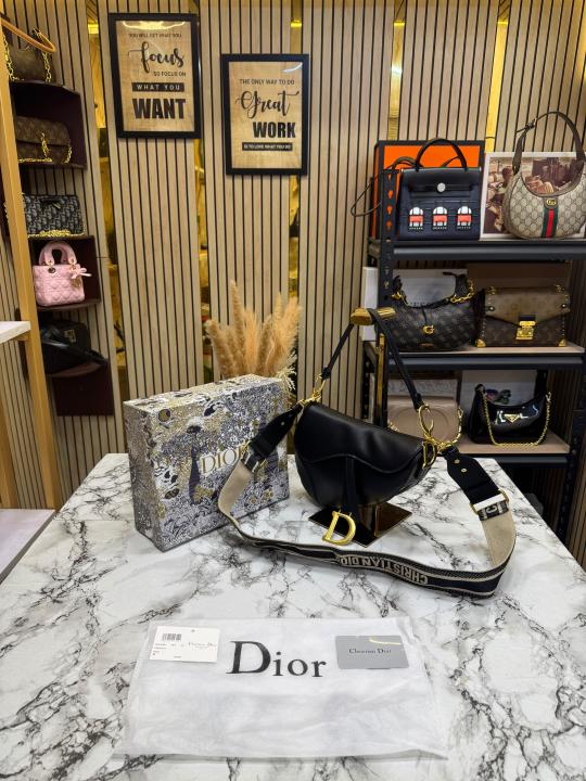 Christian Dio_r Saddle Premium Quality Shoulder Bag With Box And Dust Bag (6840-1) (Black)