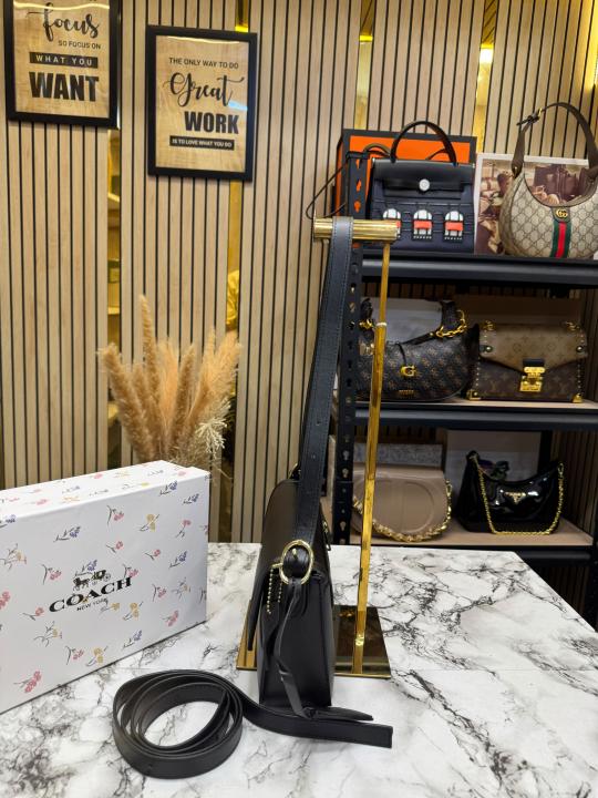 Coac_h Smooth Leather Flap Crossbody Shoulder Bag With Box And Dust Bag (Black) (2228)