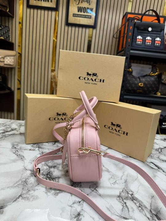 Coac_h Mini Boston Top Handle Crossbody Bag with Charm Chain With Box And Dust Bag (Pink-8080)