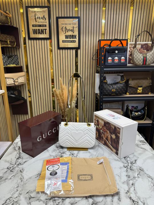 Gucc_i GG Marmont Premium Quality With Double Box And Dust Bag (White) (446744)