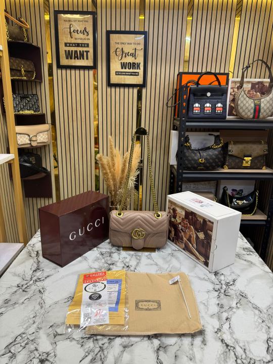 Gucc_i GG Marmont Premium Quality With Double Box And Dust Bag (Khaki) (446744)