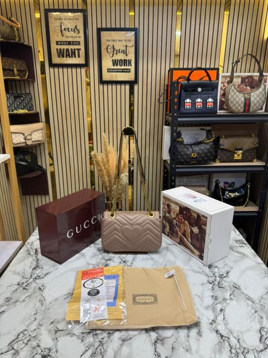 Gucc_i GG Marmont Premium Quality With Double Box And Dust Bag (Khaki) (446744)