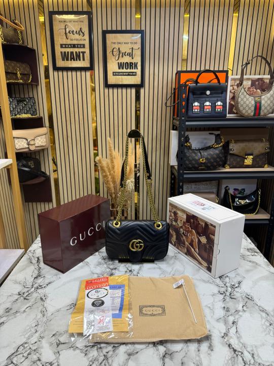 Gucc_i GG Marmont Premium Quality With Double Box And Dust Bag (Black) (446744)