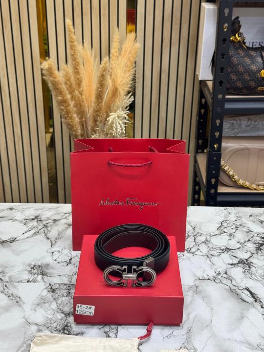 Salvator_e Ferragamo Gancini Matte Gunmetal Leather Belt (35-2)