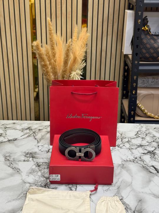 Salvatore_Ferragamo Textured Gancini Gunmetal Leather Belt (35-3)
