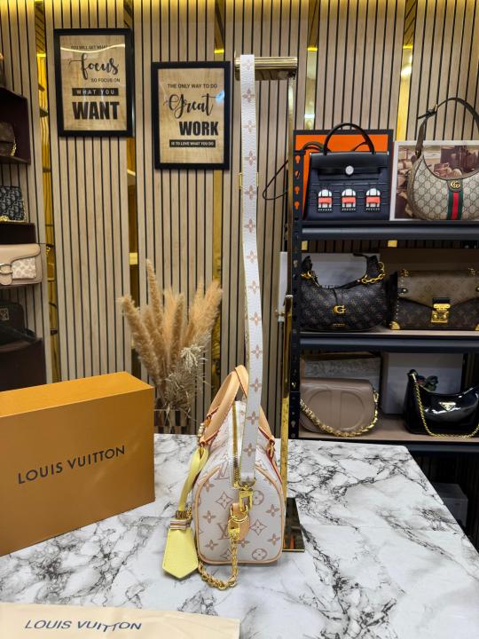Loui_s Vuitton Monogram Eclipse Speedy Chain Bag (White-9600)