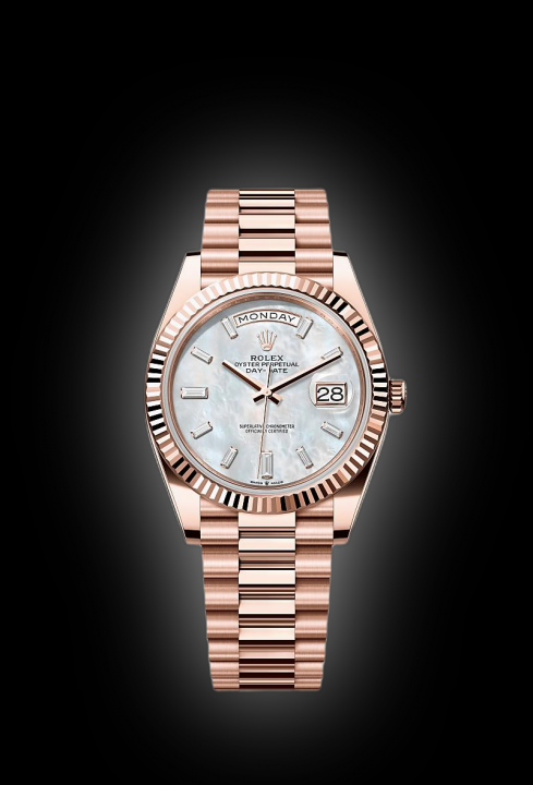 ROLE X OYSTER PERPETUAL DAY DATE  ZR ROSE WHITE MARBLE DIAL HVY 44
