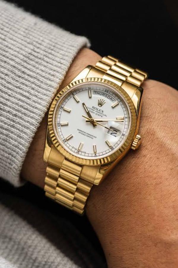 ROLE X OYSTER PERPETUAL DAY DATE ZR GOLD WHITE DIAL HVY 47