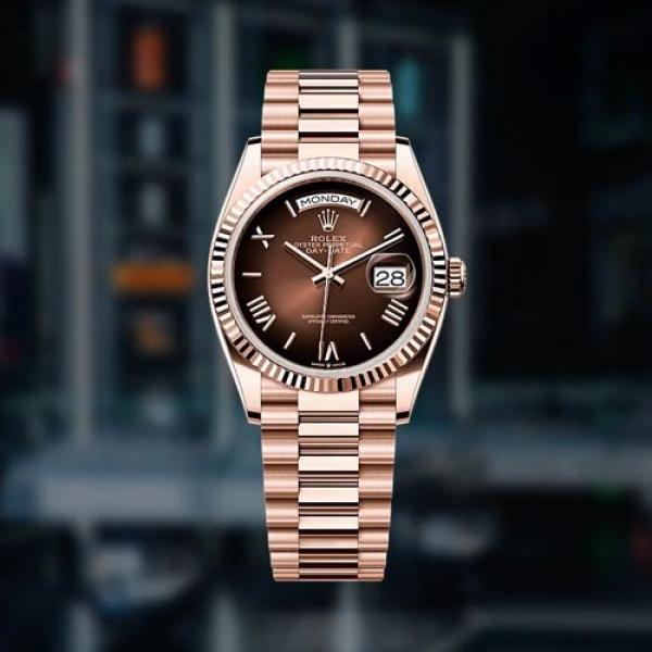 ROLE X OYSTER PERPETUAL DAY DATE ZR ROSE BROWN SHADED  DIAL HVY 46