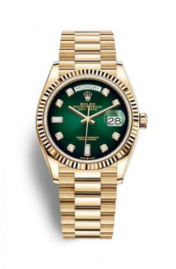 ROLE X OYSTER PERPETUAL DAY DATE ZR GOLD GREEN SHADED DIAMOND DIAL HVY 49