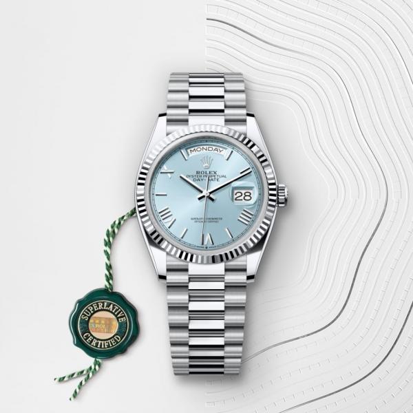ROLE X OYSTER PERPETUAL DAY DATE SILVER TIFAANY  DIAL HVY 43