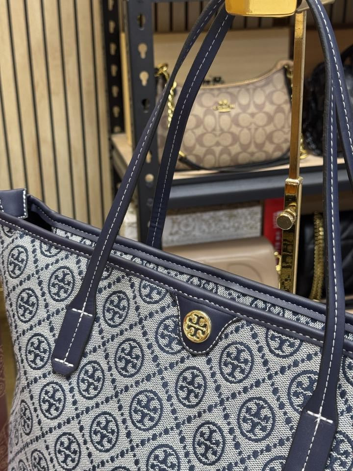 Tory Burc_h  t monogram canvas tote with og box and dust bag with pouch (black)