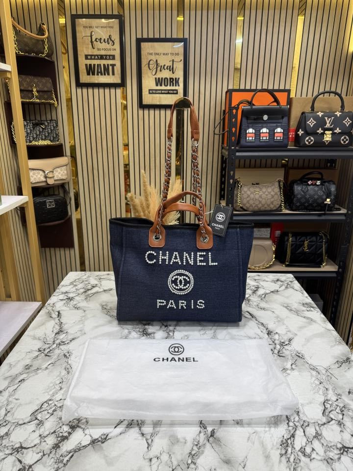 CHANE_L PARIS DUE TOTE BAG DIOMOND LOGO WITH DUST BAG PREMIUM QUALITY (BLUE)
