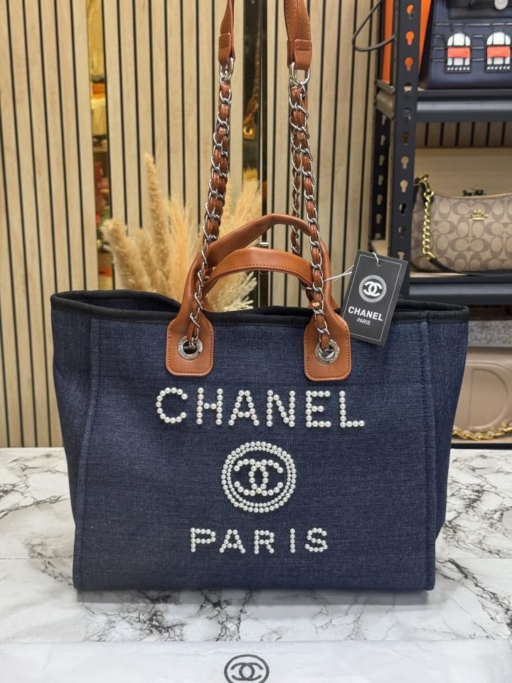 CHANE_L PARIS DUE TOTE BAG DIOMOND LOGO WITH DUST BAG PREMIUM QUALITY (BLUE)