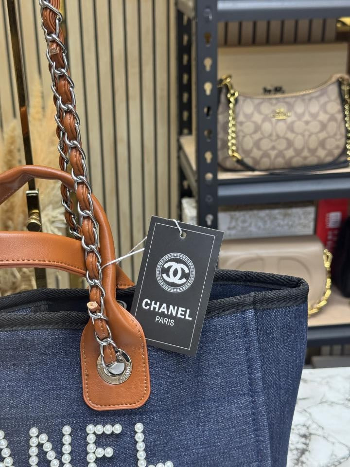 CHANE_L PARIS DUE TOTE BAG DIOMOND LOGO WITH DUST BAG PREMIUM QUALITY (BLUE)