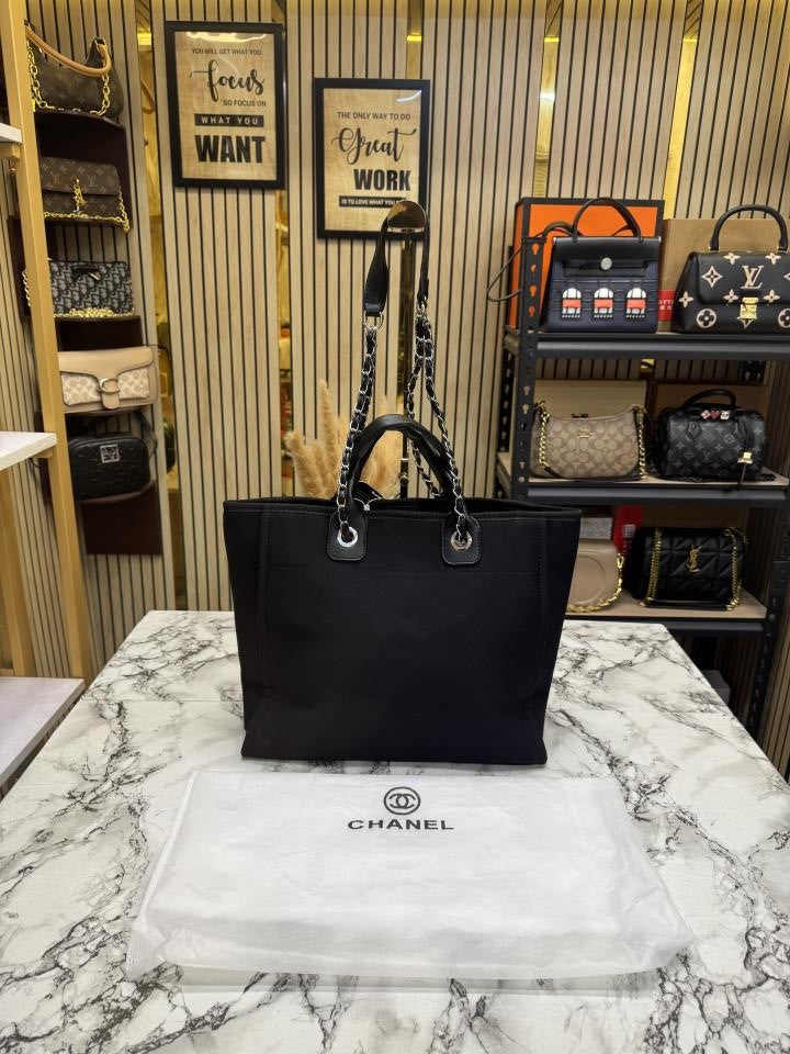 CHANE_L PARIS DUE TOTE BAG DIOMOND LOGO WITH DUST BAG PREMIUM QUALITY (BLACK)